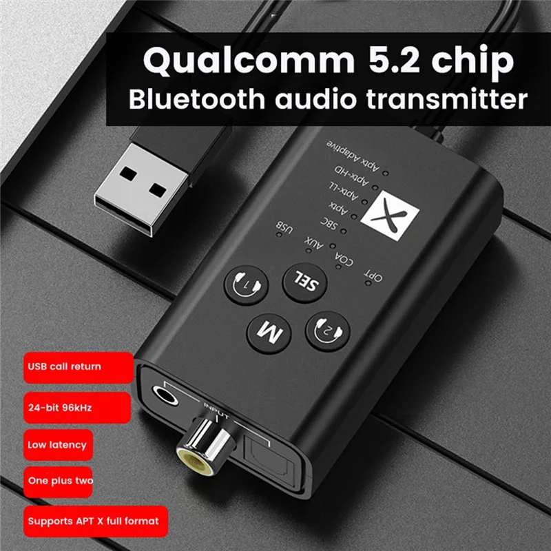 محول إرسال صوتي لاسلكي ، بلوتوث 24 بت ، apptx LL ، HD Adaptive ، USB ، من الألياف البصرية ، محوري