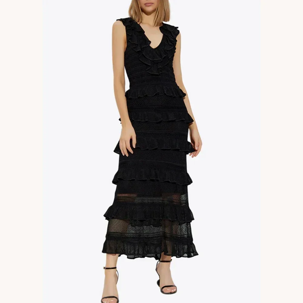 Exquisite Crush Frilled V-neck Midi Dress A-Line Evening Dresses Occasion Formal High Quality Prom Party Gowns Women Customized