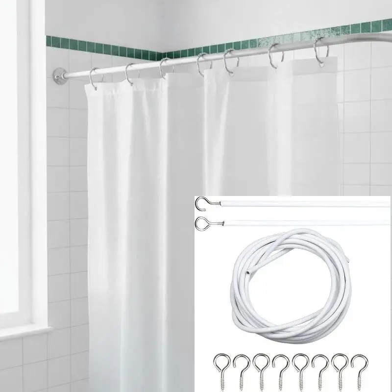 1Set Durable 2 Meters Curtain Spring: Rope PVC Steel Hooks Eyes White Window