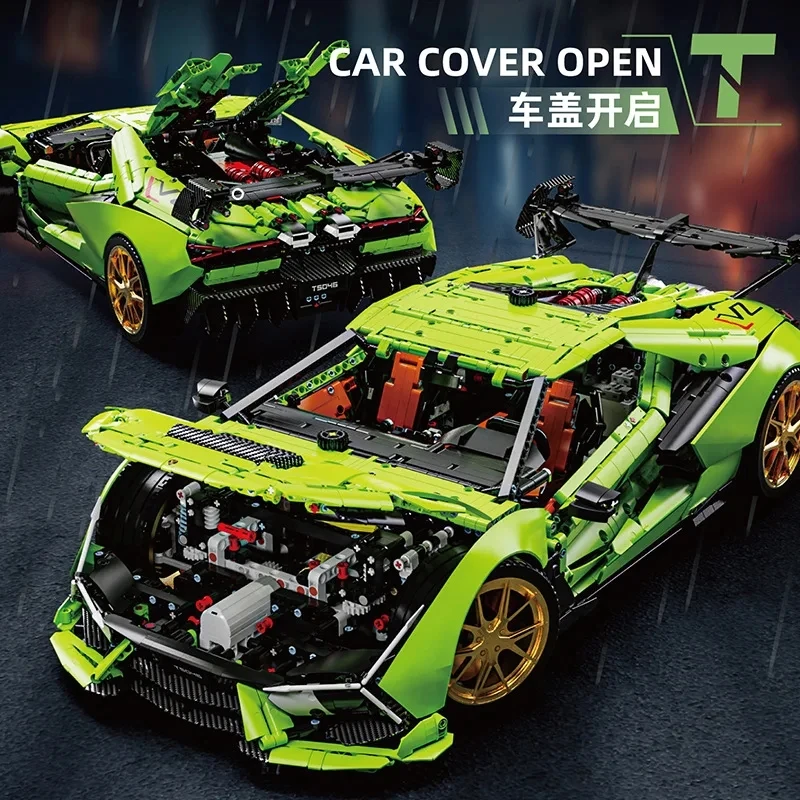 New 6628pcs Lambo T5046 1:6 MOC RC Sports Car Building Blocks Bricks Model Assembling Children\'s Toys Holiday Gift Set