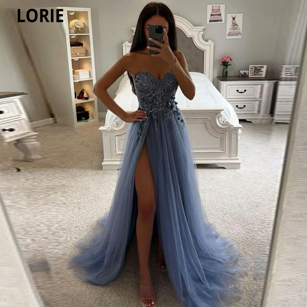 LORIE High Split Beach Prom Dresses Sweetheart Tulle Lace Appliques Elegant Evening Gown Formal Party Dress for Women Customized