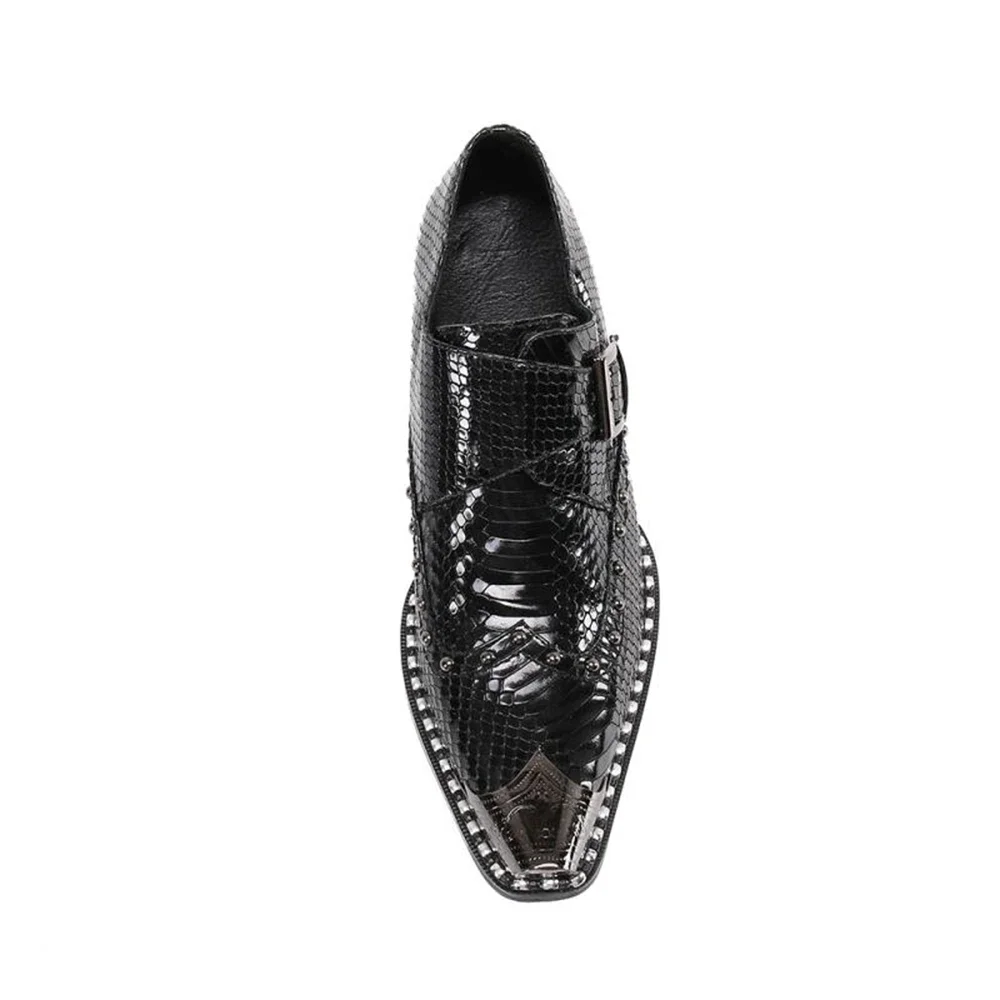 Men Dress Shoes Genuine Leather Crocodile Pointed Toe  Black Oxford High Heels