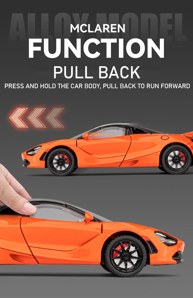 1/24 Scale 720S Racing Sports Car Alloy Model Toy Diecast Vehicle Metal Fast Furious Sound Light Collect Kid Birthday Gift Deco