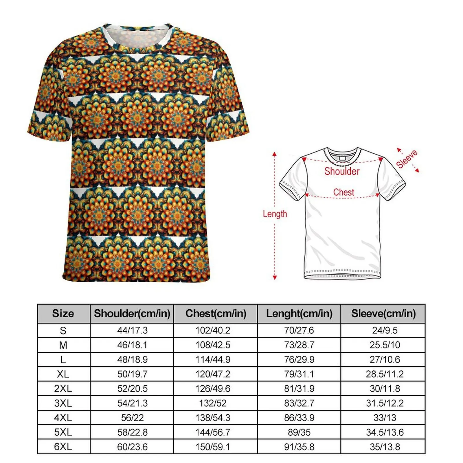 Summer T-Shirt Sunset Lotus Mandala Print T Shirts  Street Style Harajuku Tee Shirt For Men Short Sleeve Custom Plus Size Tops