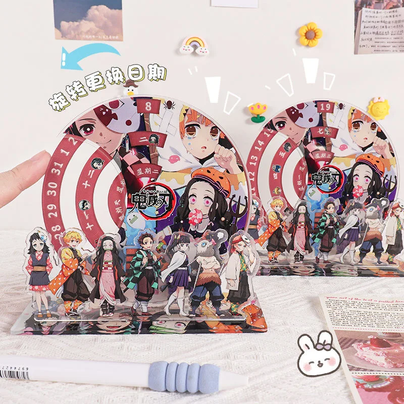 Calendario giratorio con hoja de aniquilación fantasma, calendario de escritorio acrílico circundante, placa de pie de forma humana, regalo de Cosplay