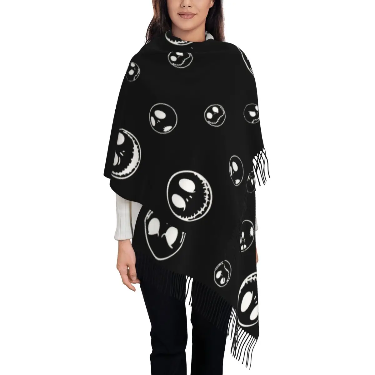 

Шарф с принтом Джека Скеллингтона на заказ, шарф с несколькими репециями для мужчин и женщин, зимние теплые шарфы, шали, накидки