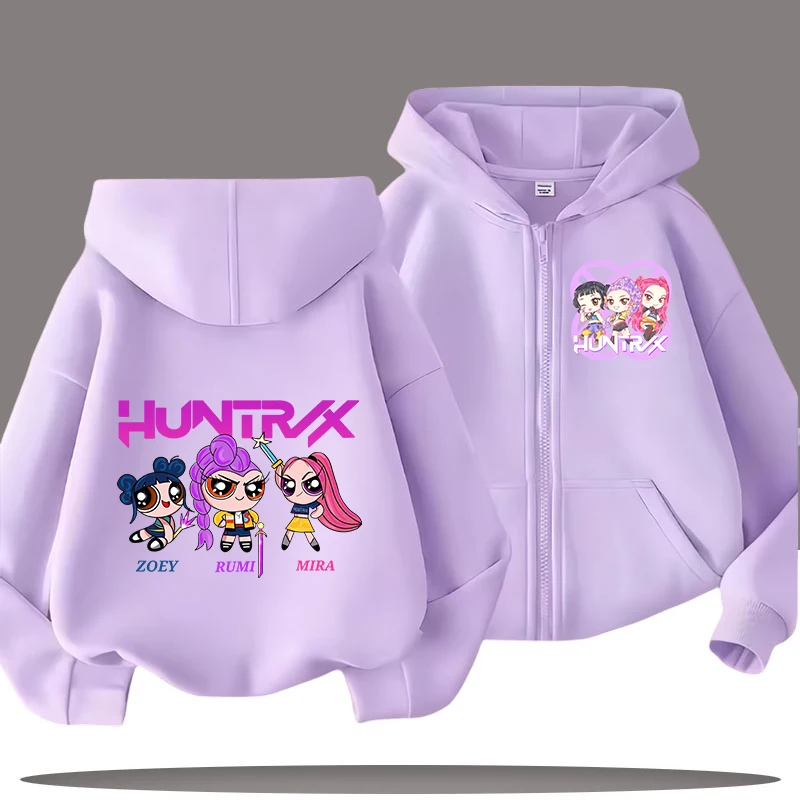 سويت شيرت بغطاء للرأس للأطفال - قميص كاجوال للفتيات من K-pop Demon Hunters - قميص رياضي للأولاد - طباعة كرتونية - معطف خريف/شتاء