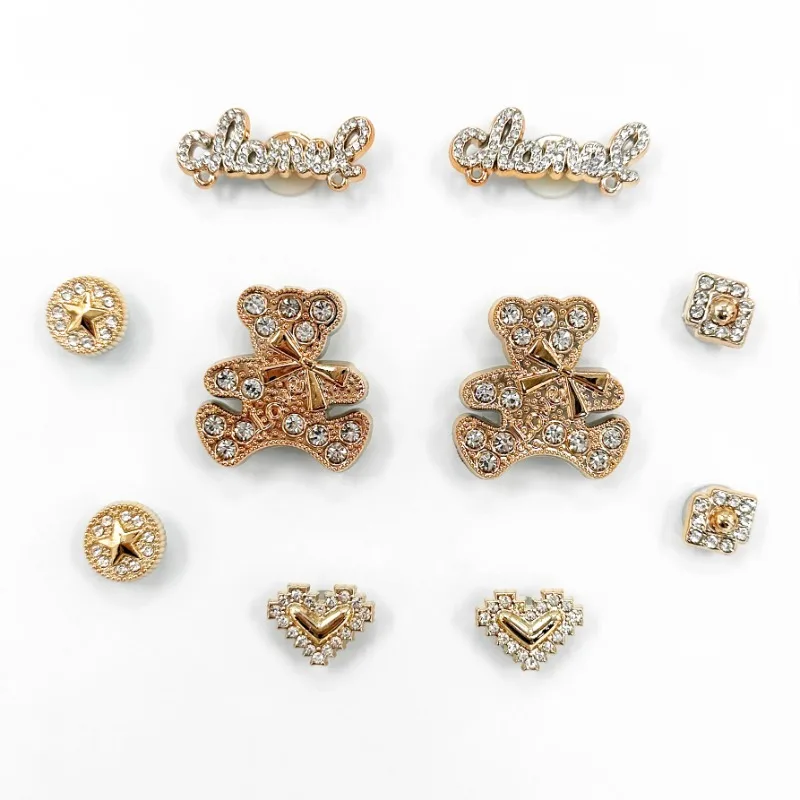 10PCS Fashion Shoe Charms for Clogs Set Accessories Hole Shoe Buckle Summer Cute Bear Water Diamond DIY Shoes Decorations