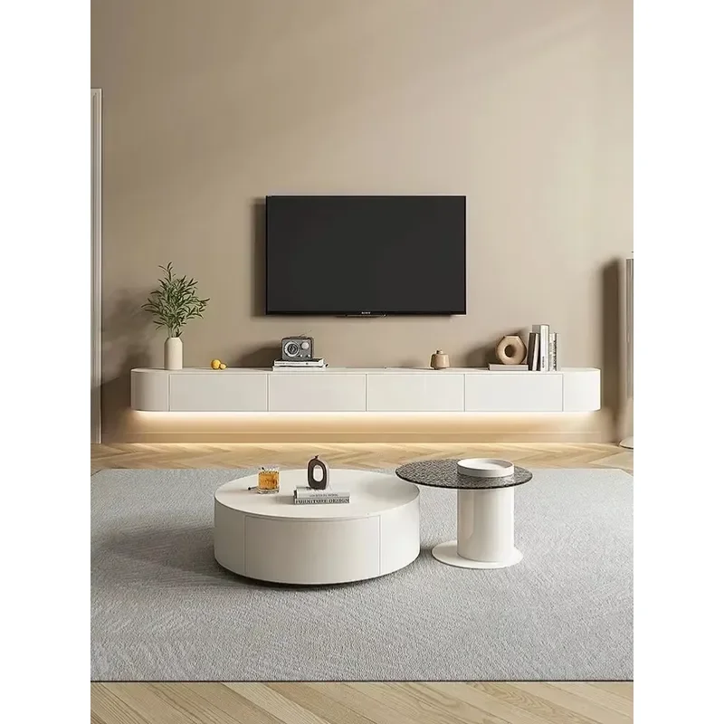 Modern Floating TV Cabinet with LED Lighting, Wall Mounted Media Console, Minimalist Design for Living Room Storage