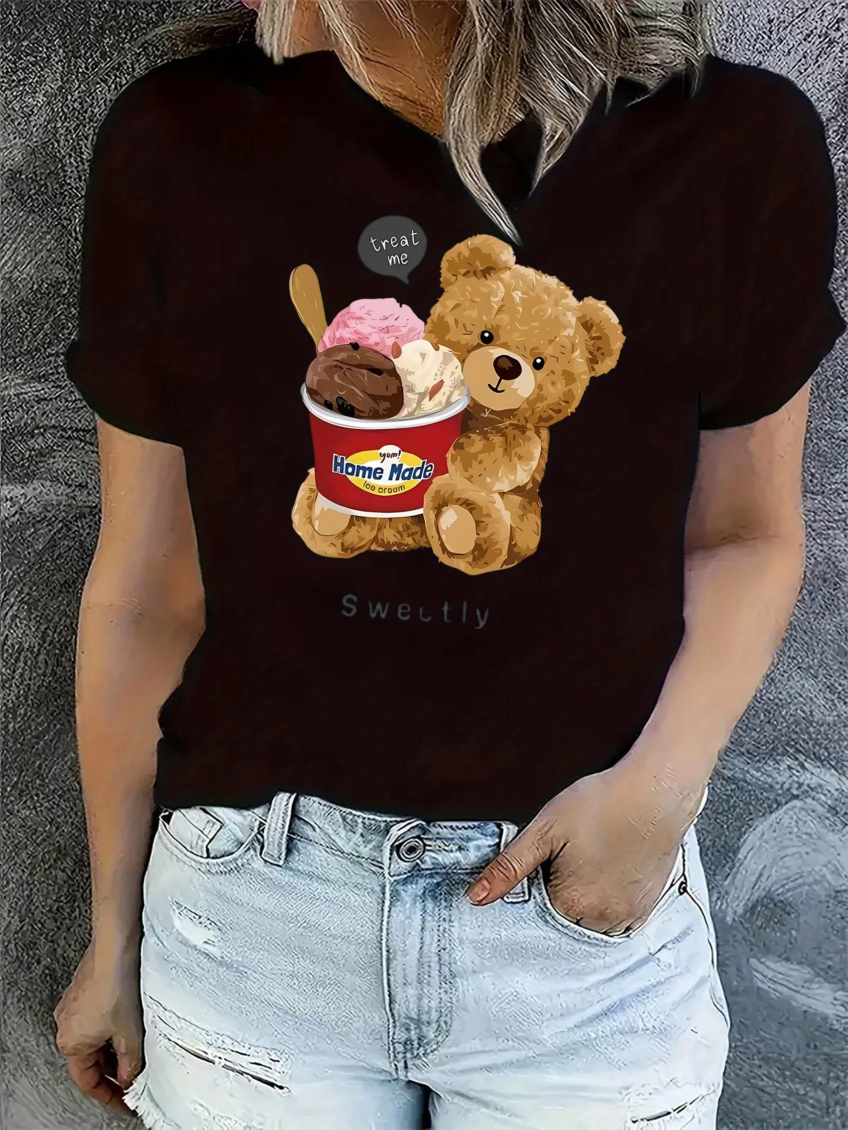 

Милый мороженый медведь с графическим принтом, лето, осень, зима, хлопковые мужские и женские футболки с короткими рукавами, роскошные спортивные футболки на открытом воздухе