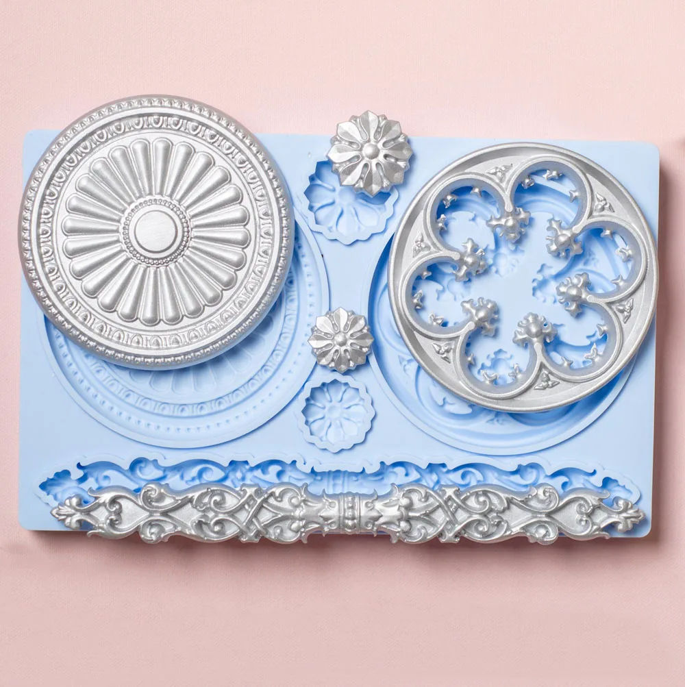 Baroque Vintage Petal Cake Border Silicone Mold Fondant Sugarcraft Embossing Mould DIY Chocolate Decoration Tool