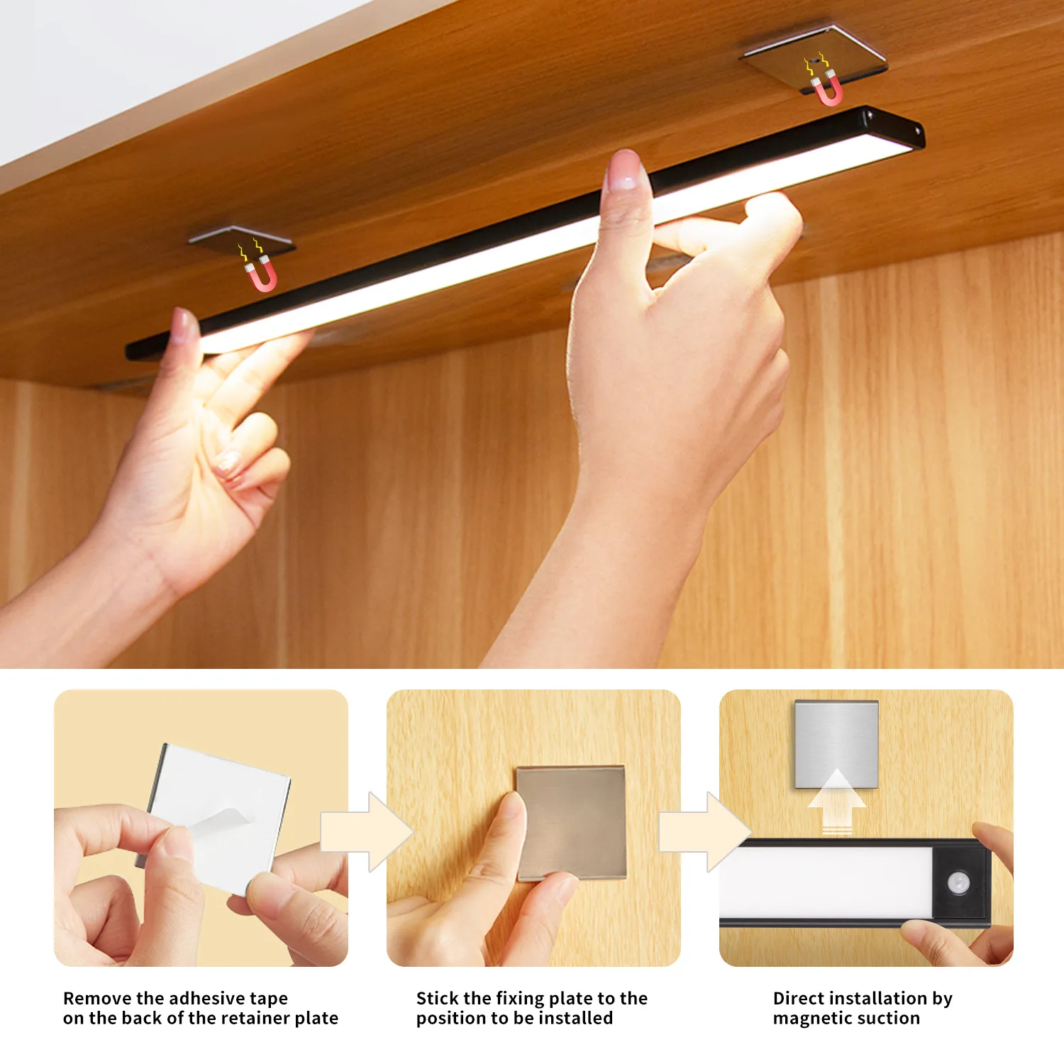 Cabinet Light USB Rechargeable Motion Sensor Led Light for Kitchen Wardrobe Cabinet Lighting 20cm/30cm/40cm LED Night Light