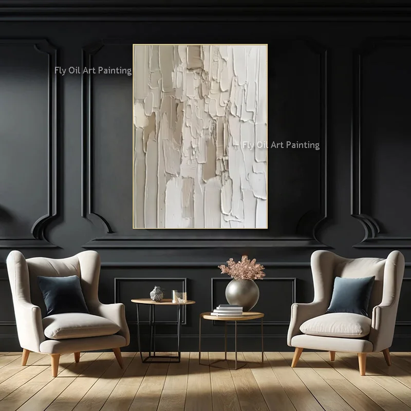 Popular Artwork Hand Drawn Set Of Two Grey Beige Canvas Thick Wall Decor For Room Original Brown Beige Oil Painting As Gift