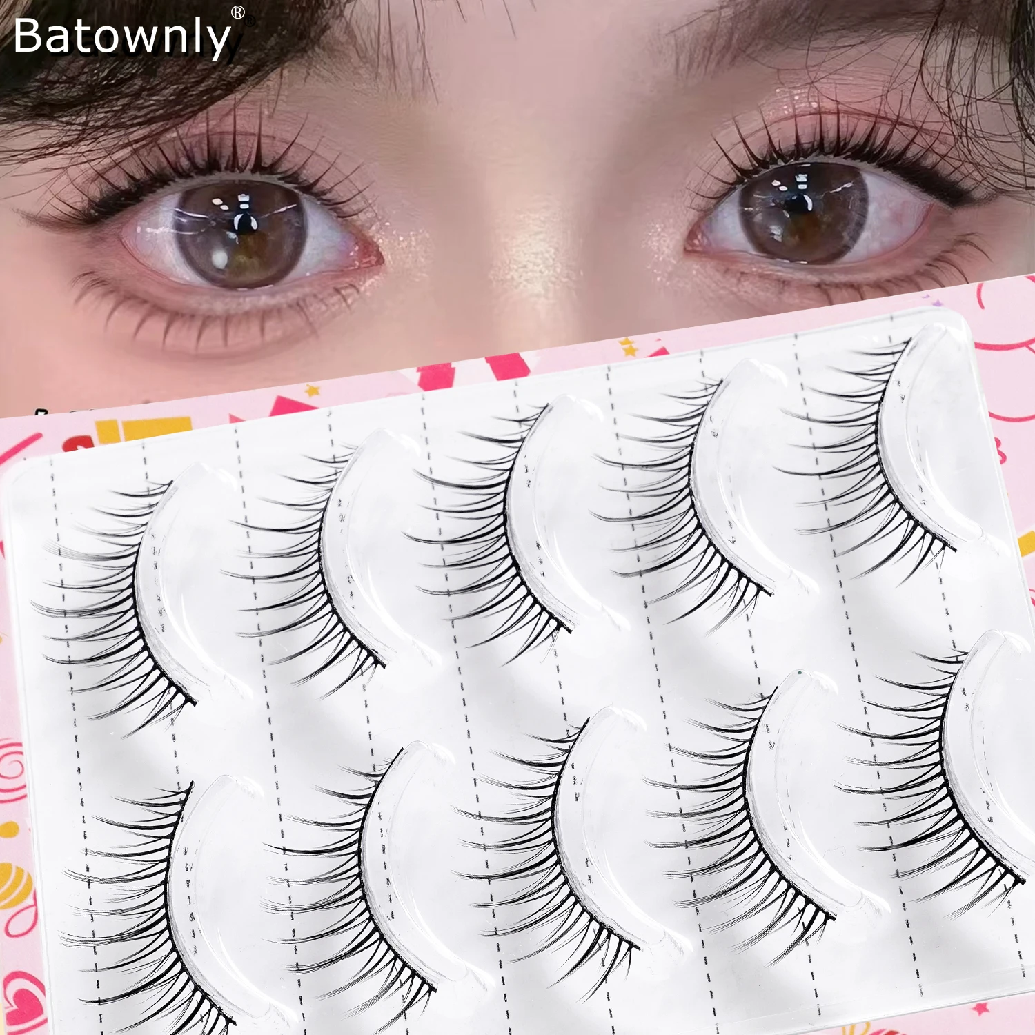 5 Pairs of Natural False Eyelashes with V-Shaped Clear and Distinct Strands, for a Natural Makeup Look, Perfect for a Bare-Faced, Natural Effect, Delicate and Dynamic, One-Piece Strip False Eyelashes, Beginner-Friendly