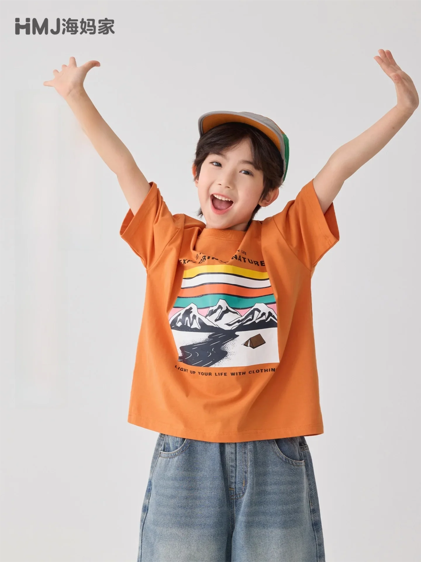

Children's Mountain-Style Printed Short-Sleeve Shirt Lightweight Summer New3-12 Boys TLightweight Clothing Baby T-shirt