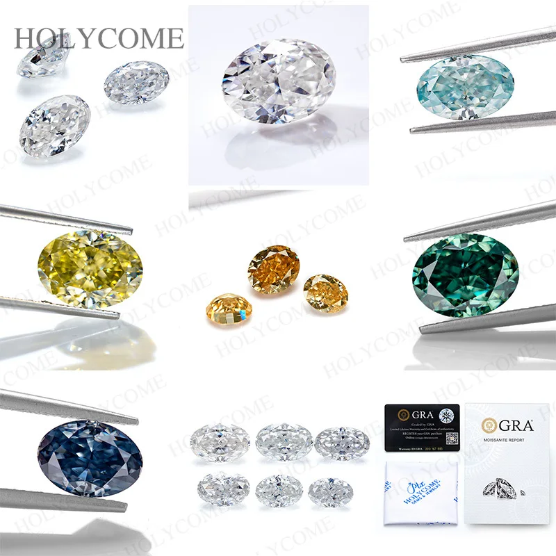 

1-10ct Moissanite Loose Stone Rare Oval Cut Crushed Ice Cut D Color/Champagne/Vivid Blue VVS1 GRA Certified For Jewelry Making