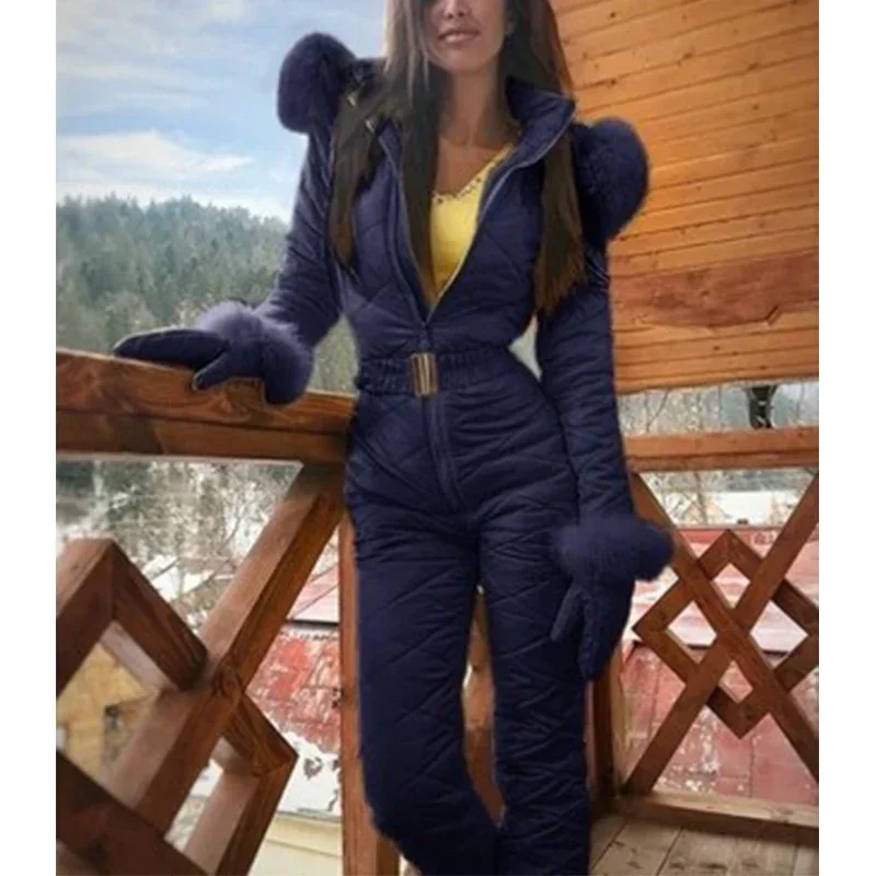 Winter Ski Jas Jumpsuit Dikke Hoodie Down Jassen Warme Vrouw Snowboard Skisuit Dames Ski Broek Set Rits Skipak