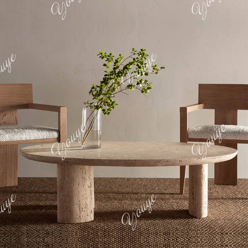 

Cream wind tunnel stone coffee table living room sofa oval light luxury high sense creative marble