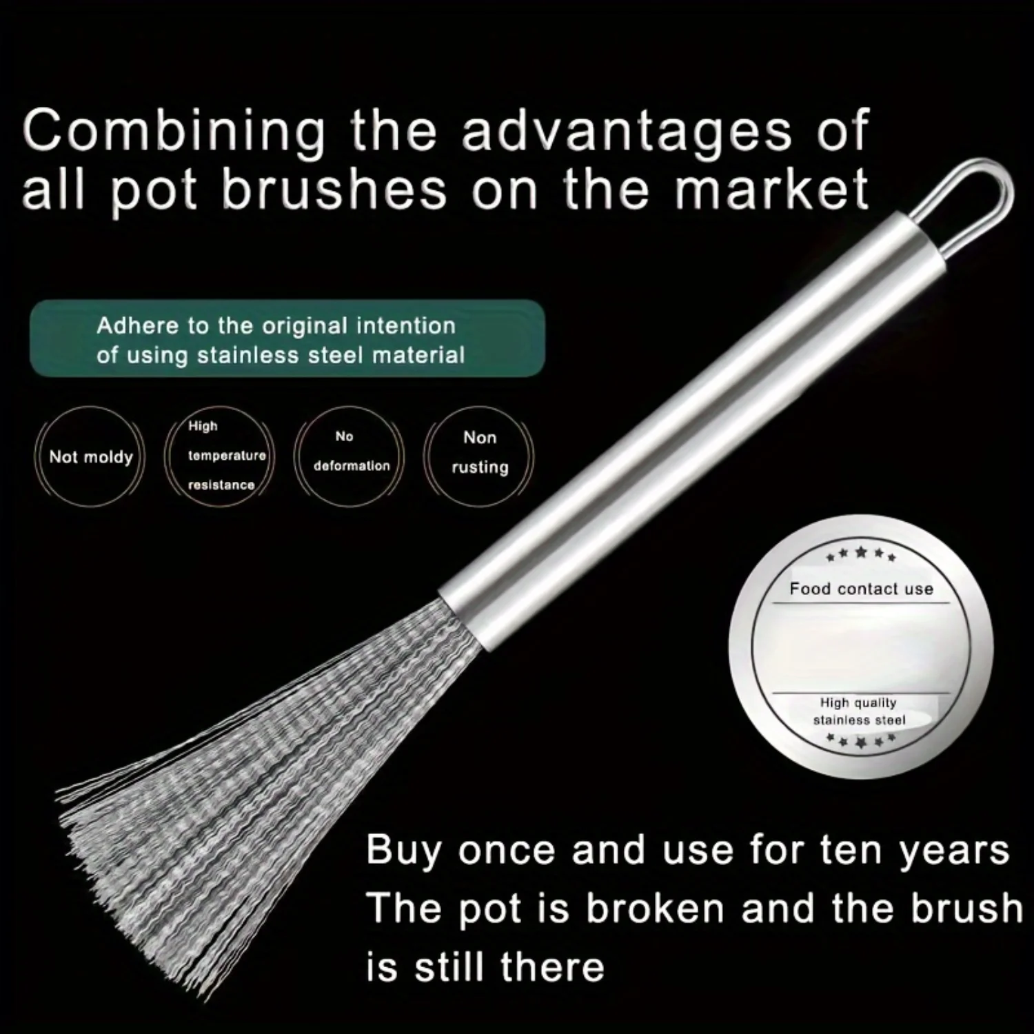304 Stainless Steel Cleaning Brush, 13cm/5.12in Comfort Grip, Efficient Scrubber With Hanging Loop, Durable Metal Pot Cleaner F
