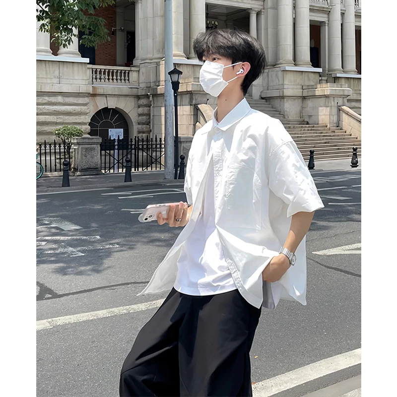 

Молодежная белая мужская футболка из ледяного шелка с защитой от солнца, дышащая, свободного кроя, летняя, модная, в корейском стиле