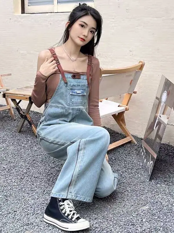 

Джинсовый комбинезон больших размеров для женщин: модный, стройнящий, цельный, с цветными блоками, для полных женщин, весна-осень