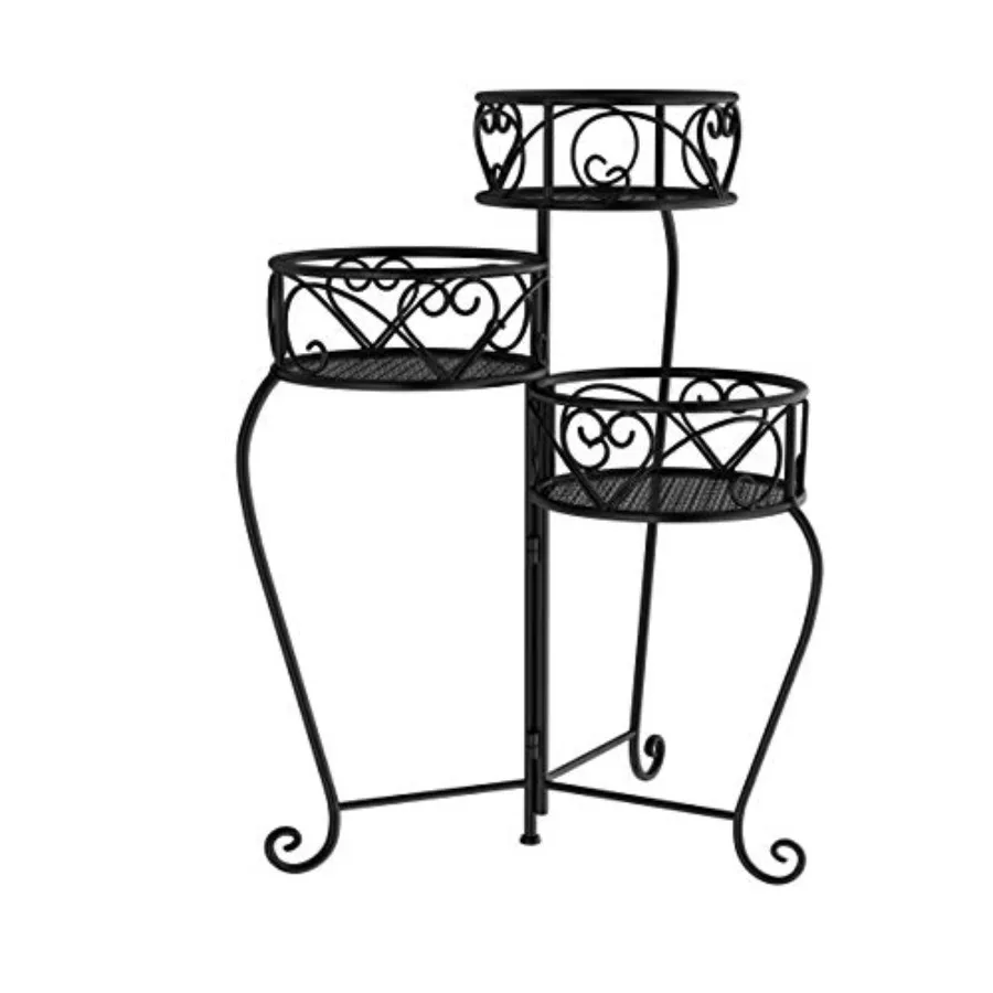 

Tricycle Plant Stand 2-Tiered Indoor or Outdoor Decorative Vintage-Look Metal Display for Patio, Deck, Home or Lawn Black