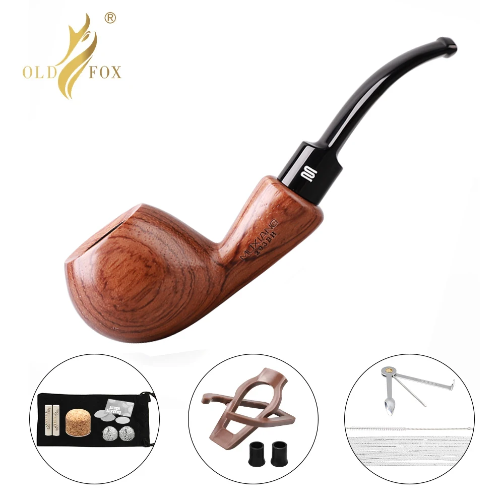 Old Fox Freestyle tobacco pipe, handmade sandalwood pipe, thick bowl wall, 9mm pipe channel, with cleaning accessories set