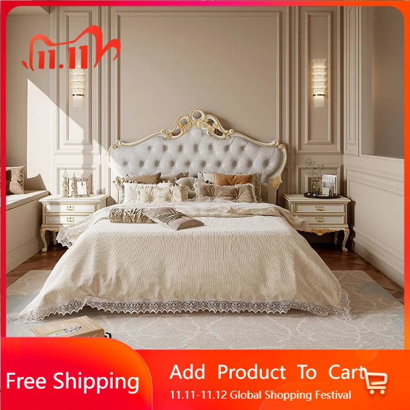 

French Light Luxury Bed Solid Wood Design Castle Modern Headboards Princess Bed Sleeping Letto Matrimoniale Unique Furniture