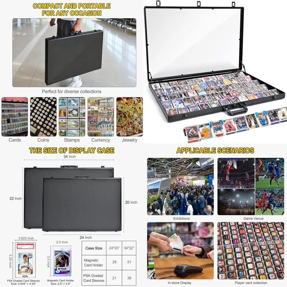

34x22 Secure Tabletop Showcase for Trading Cards, Sports Memorabilia, and Collectibles - Portable and Lightweight for Events