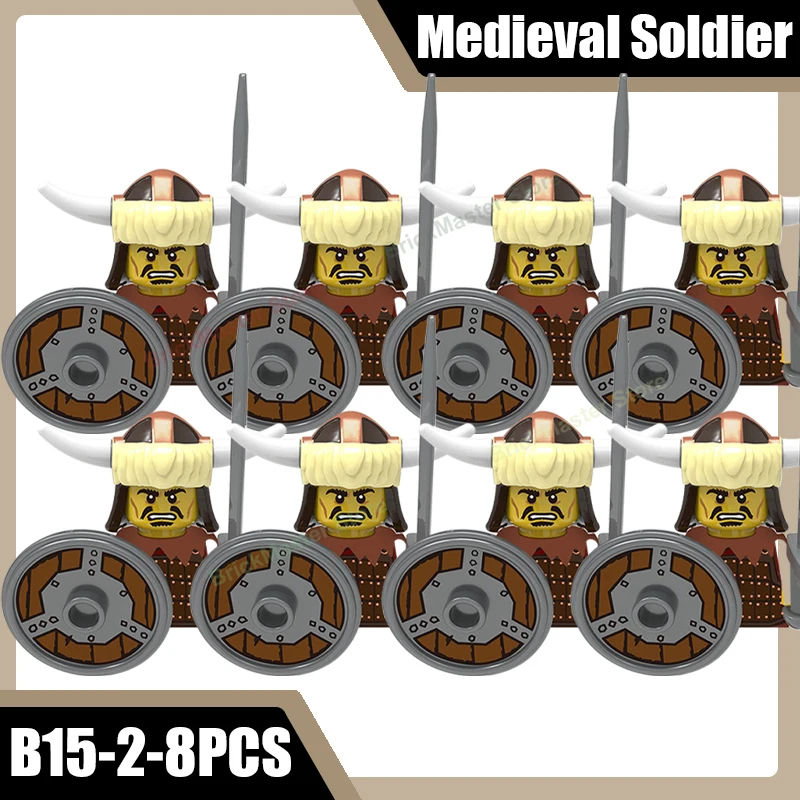 Mittelalterliche Militär-Wikinger-Krieger-Soldaten-Figuren Bausteine Burg Armee Rauber Infanterie Schild Axt Schwert Helm Ziegel Spielzeug
