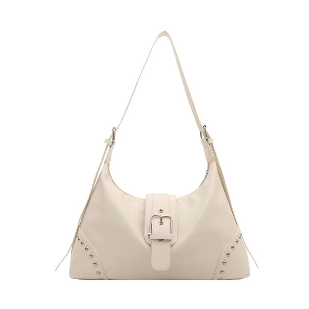 Sweet Cool Y2K Underarm Bag Shiny Leather Silver Rivets Large Capacity Handbag Magnetic Buckle Metal Buckle Spicy Girl Satchel