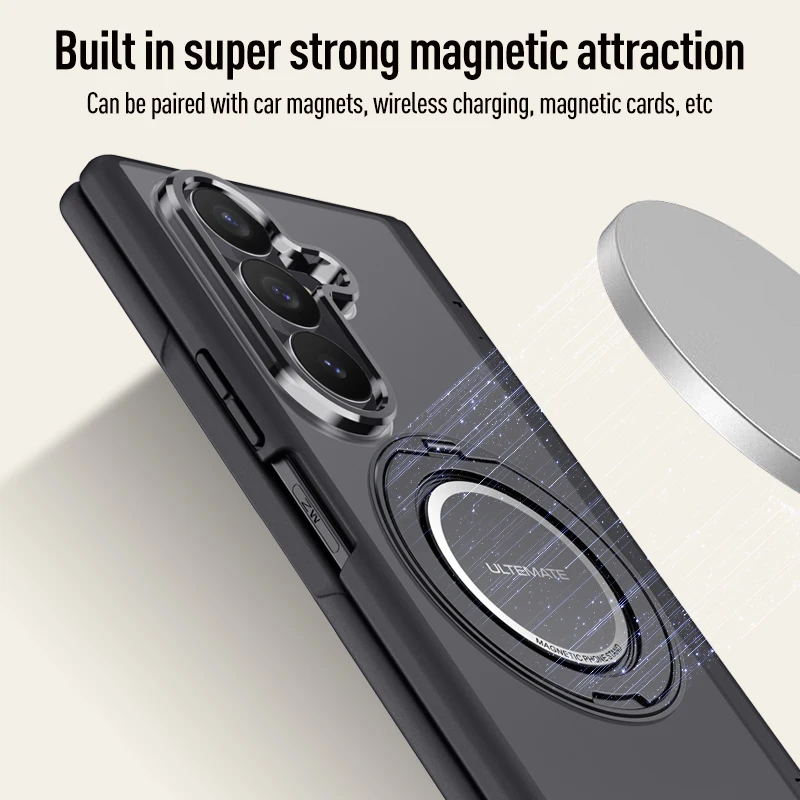 Case For Samsung Galaxy Z Fold 8 Ultra ELVEV Hard PC + Soft Border Hand Strap Metal Bracket Magnetic Phone Cover with Glass