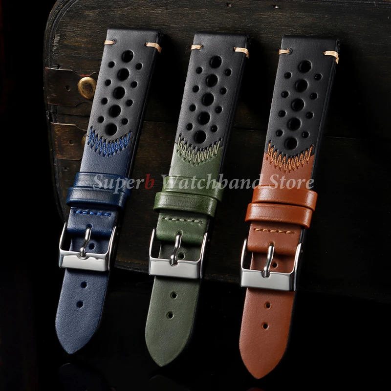 Neues Design Vintage Atmungsaktives Leder Uhrenarmband Premium Rindsleder Öl Wachs Leder Uhrenarmbänder 20mm für Seiko Männer Frauen Gürtel