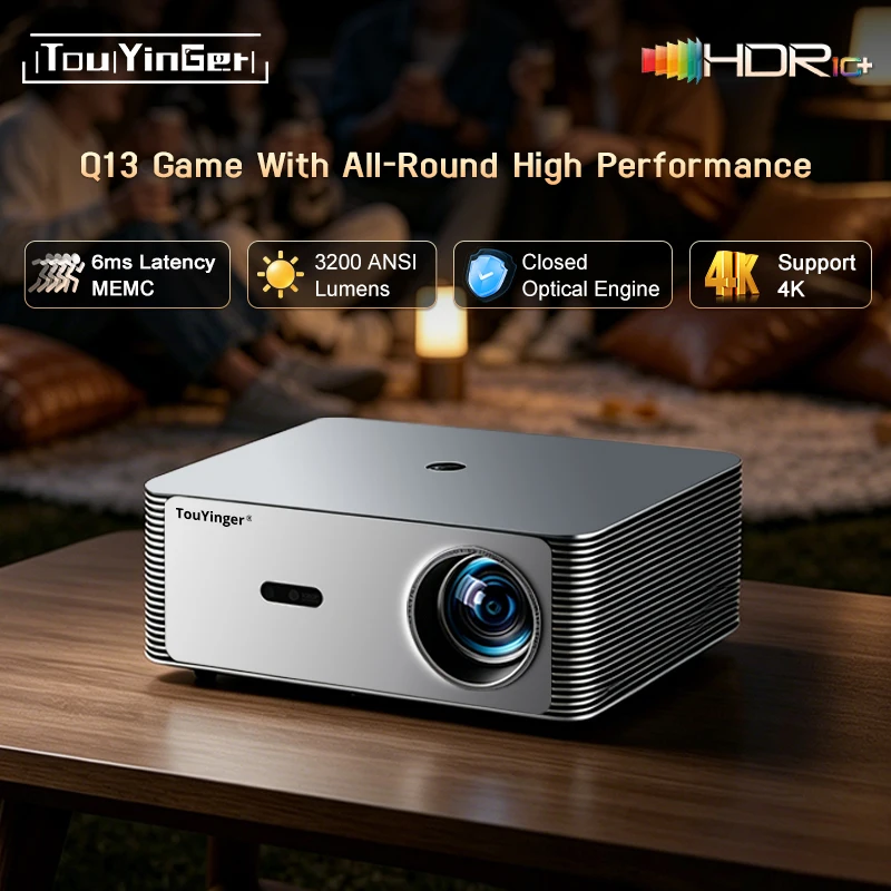 Touyinger Q13 Game 4K Full HD 3200ANSI Portable Projector with 2 GB/32 GB, Wi‑Fi, Android, Home Theater, Smart TV, Cinema, Beam, Video, and Movies
