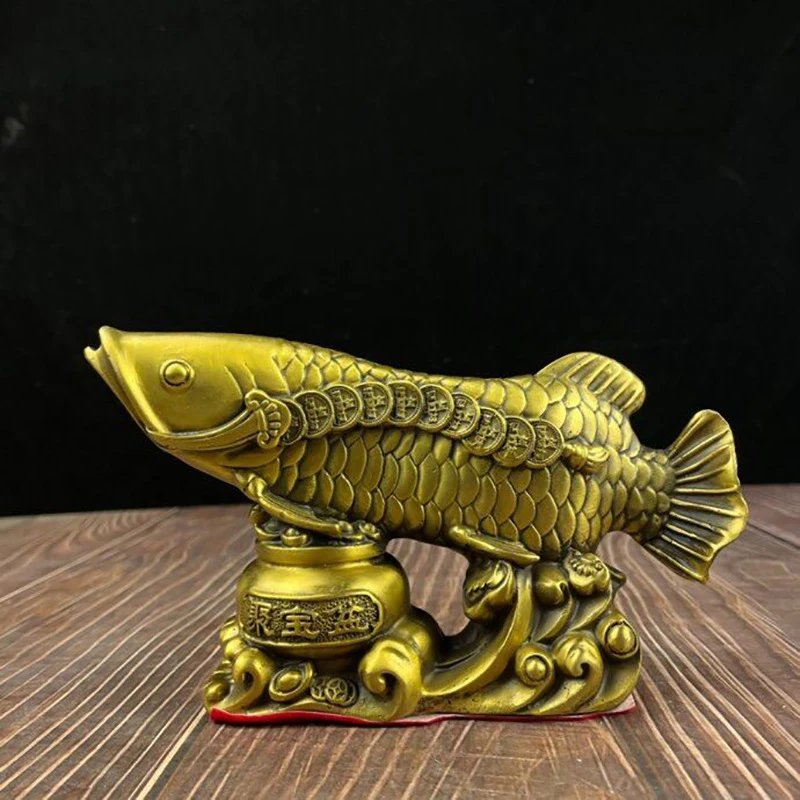 Exquisitely Crafted Animal Ornament: Goldfish for Home Living Room Decoration, Brass Treasure Bowl, Golden Arowana Fish De