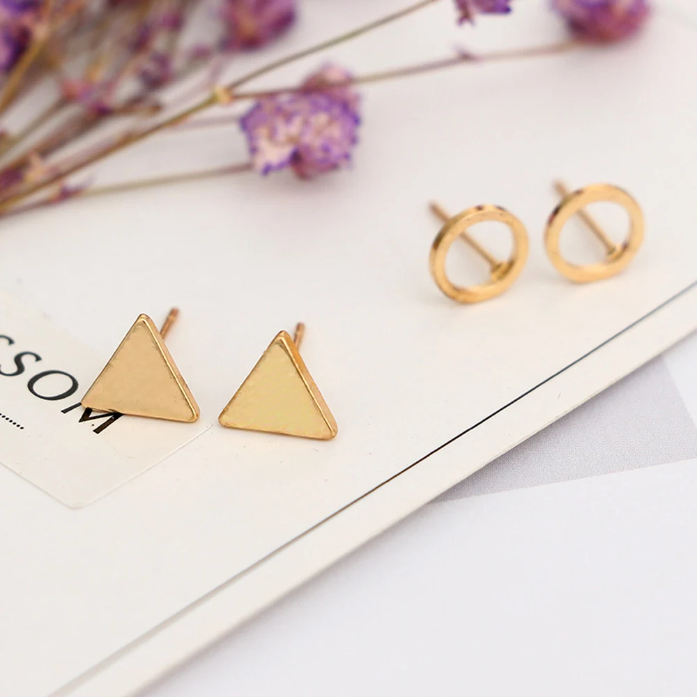 SUMENG 2024 New Arrival 4 Pairs Round Triangle Shaped Black Colors Geometric Alloy Stud Earring For Women Fashion Jewelry Gifts