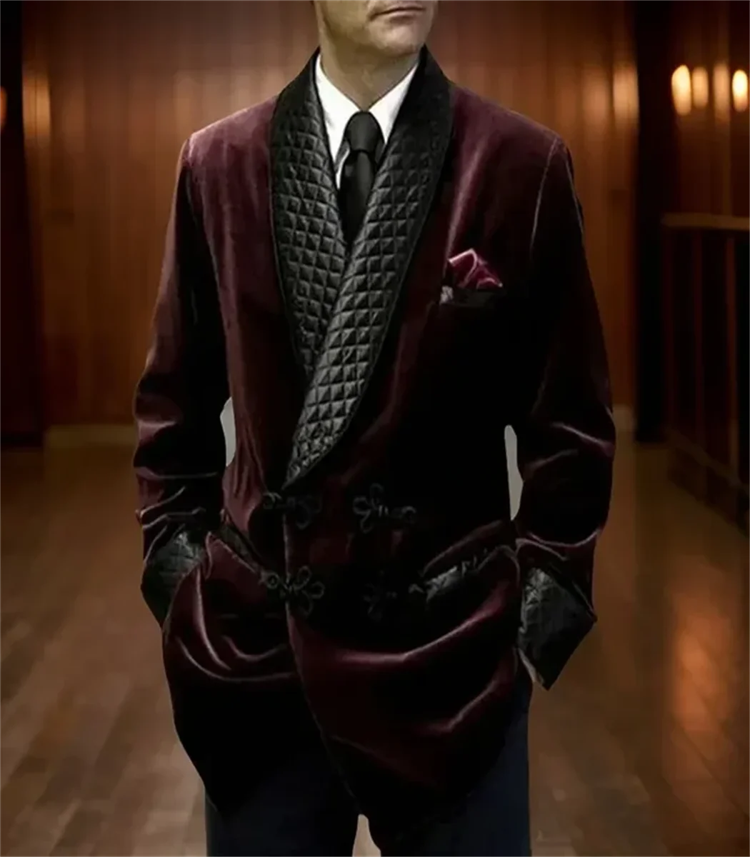 1 Piece Long Men Suit Jacket for Wedding Shawl Lapel Velvet Smoking Suit Blazer for Dinner Party Coat Ready to Ship