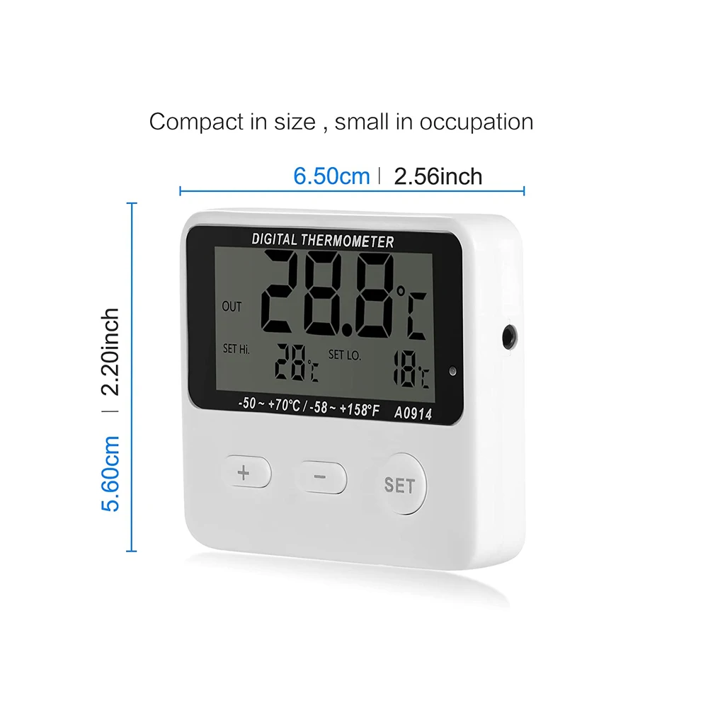 Digital Refrigerator Thermometer Freezer Thermometer Aquarium Water Tank Meter High Low Temperature Alarm with Extranal Sensor