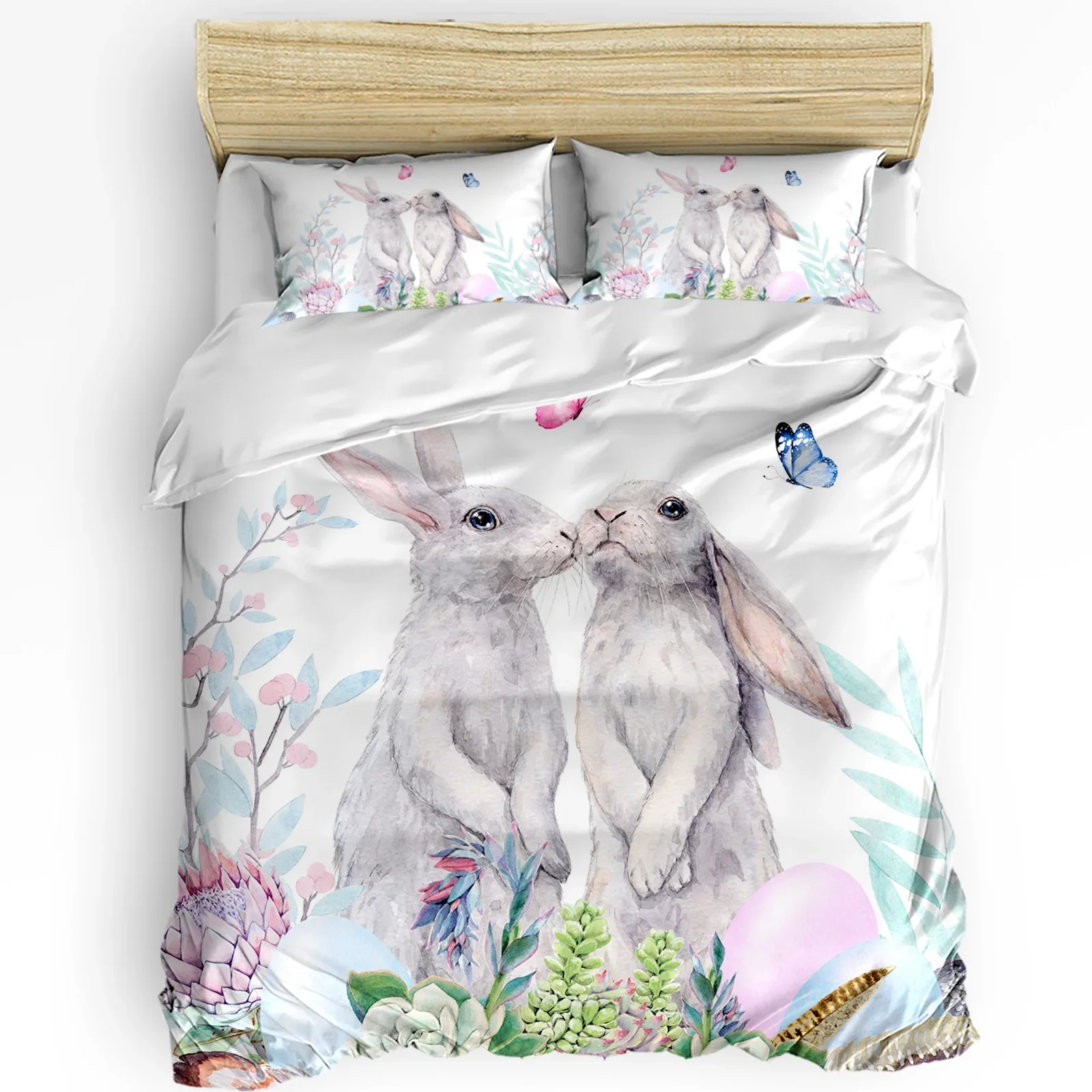 

Easter Bunny Flower Butterfly Watercolor Rabbit 3pcs Bedding Set For Double Bed Home Textile Duvet Cover Quilt Cover Pillowcase