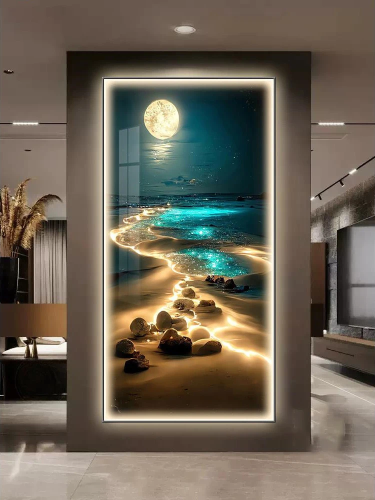 Decoração de entrada luz pintura lua corredor pendurado pintura luz mar casa sala estar mural luz oceano ondas lâmpada parede