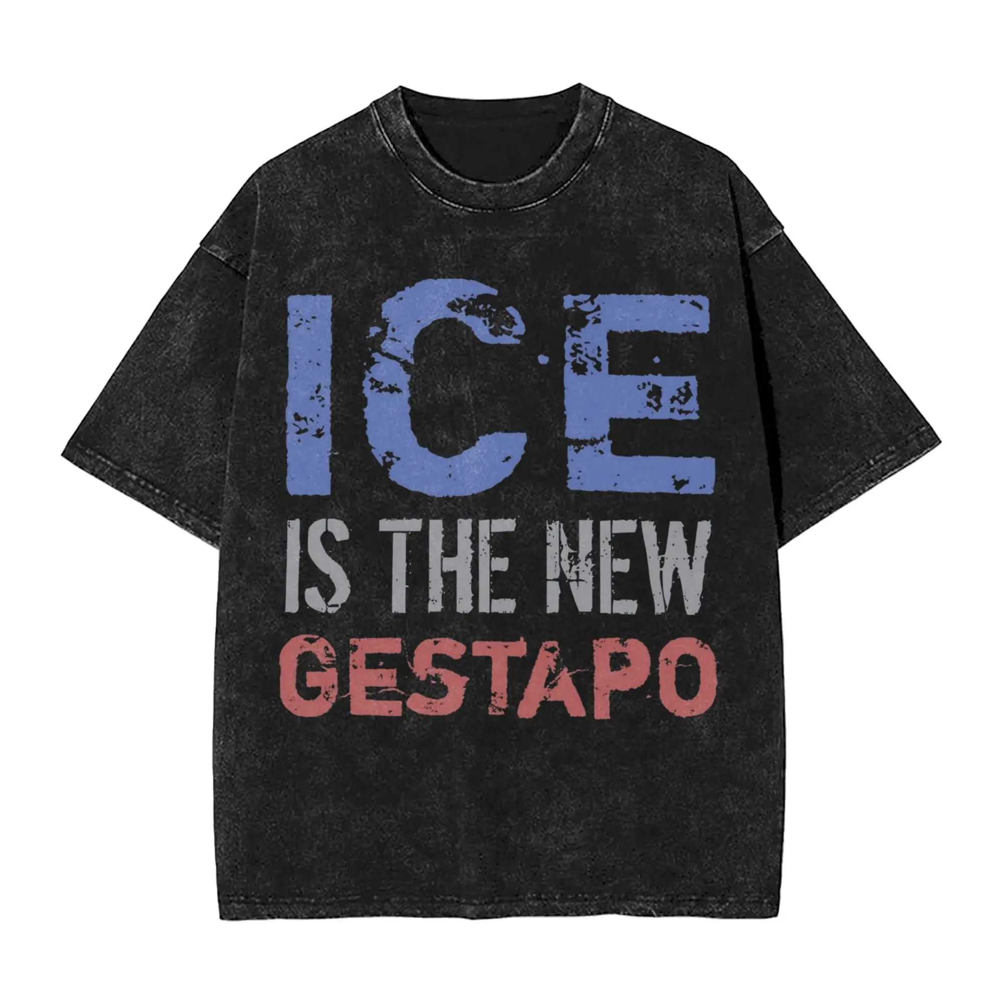 

Ice Is The New Gestapo Washed T Shirt Male Y2K Retro Casual T-Shirts Summer Crew Neck Trending Tees Simple Oversize Tops