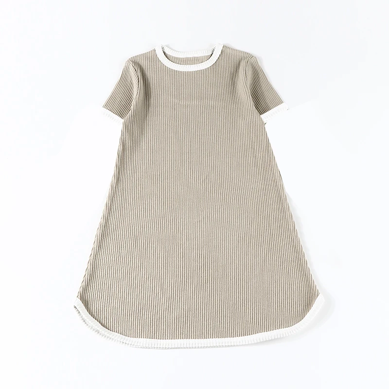 Girls dresses summer short sleeve and long sleeves round neck kids clothes children clothing girl dress ribbed with trims