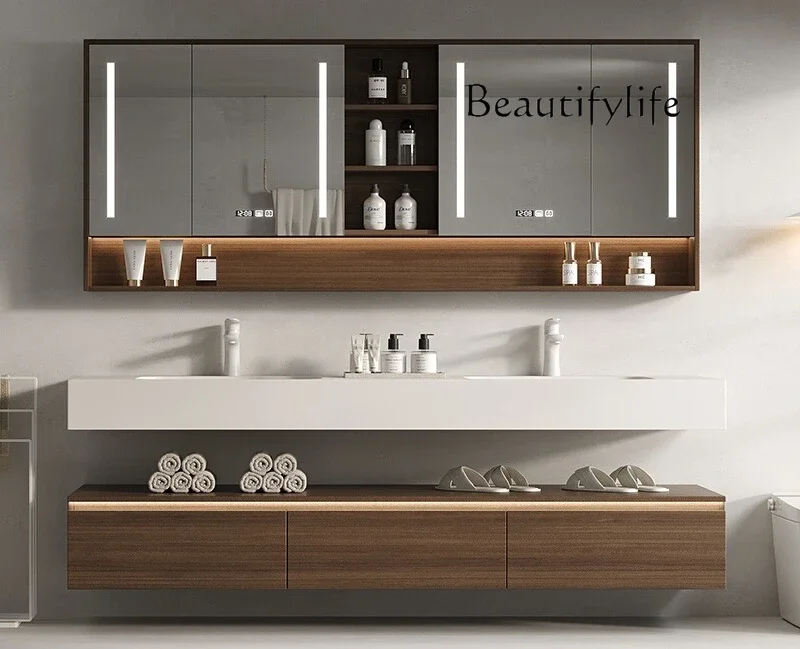 

Rock slab hot bending integrated basin stainless steel bathroom cabinet combined bathroom face washbasin advanced sense
