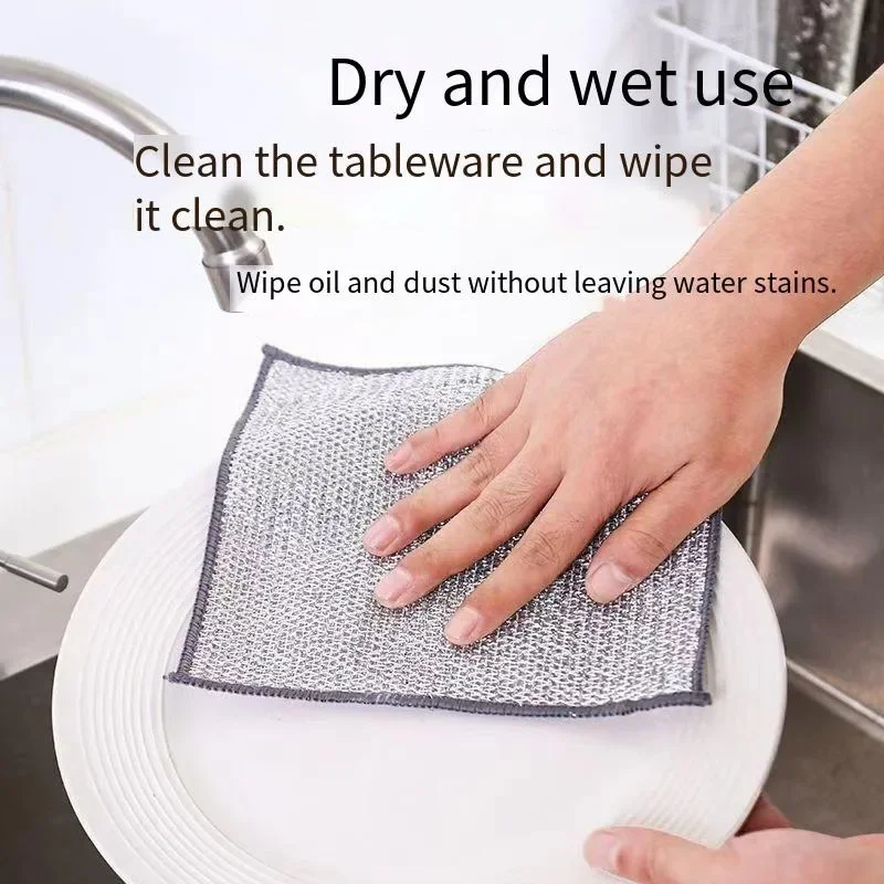 Steel Wire Dishcloth Household Thicken Cleaning Cloths Multi-function Reusable Non-stick Oil Serviceable Kitchen Towels Daily