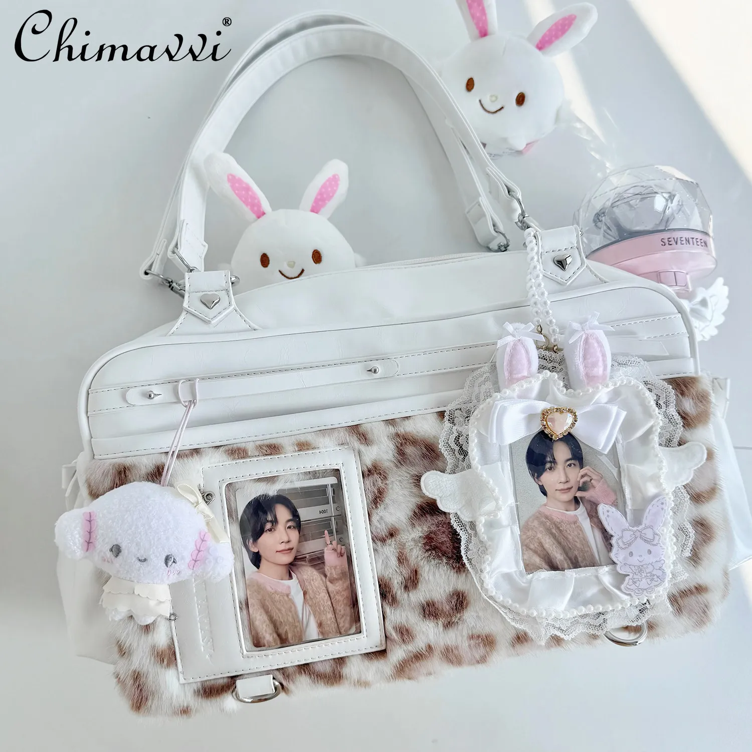 Original Leopard Print Patchwork Sweet Cool Pain Bag Japanese New Anime Exhibition Versatile Sweet Cool Girl Kawaii Shoulder Bag