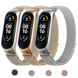 Correa de Metal de lujo para Xiaomi Mi Band 6, 5, 3 y 4, correa de reloj magnética de repuesto para Xiaomi Mi Band 3, 4, Mi Band 5 y 6