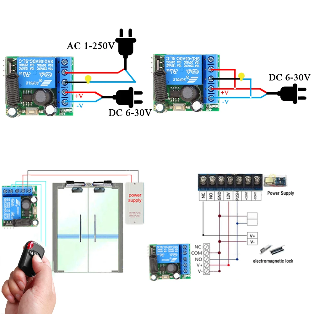 433MHz DC 6V 12V 24V 1CH Reciver Relay Module Wireless Remote Control with A/B button Transmitter 50m for LED/Lamp/Car Lock/Fan