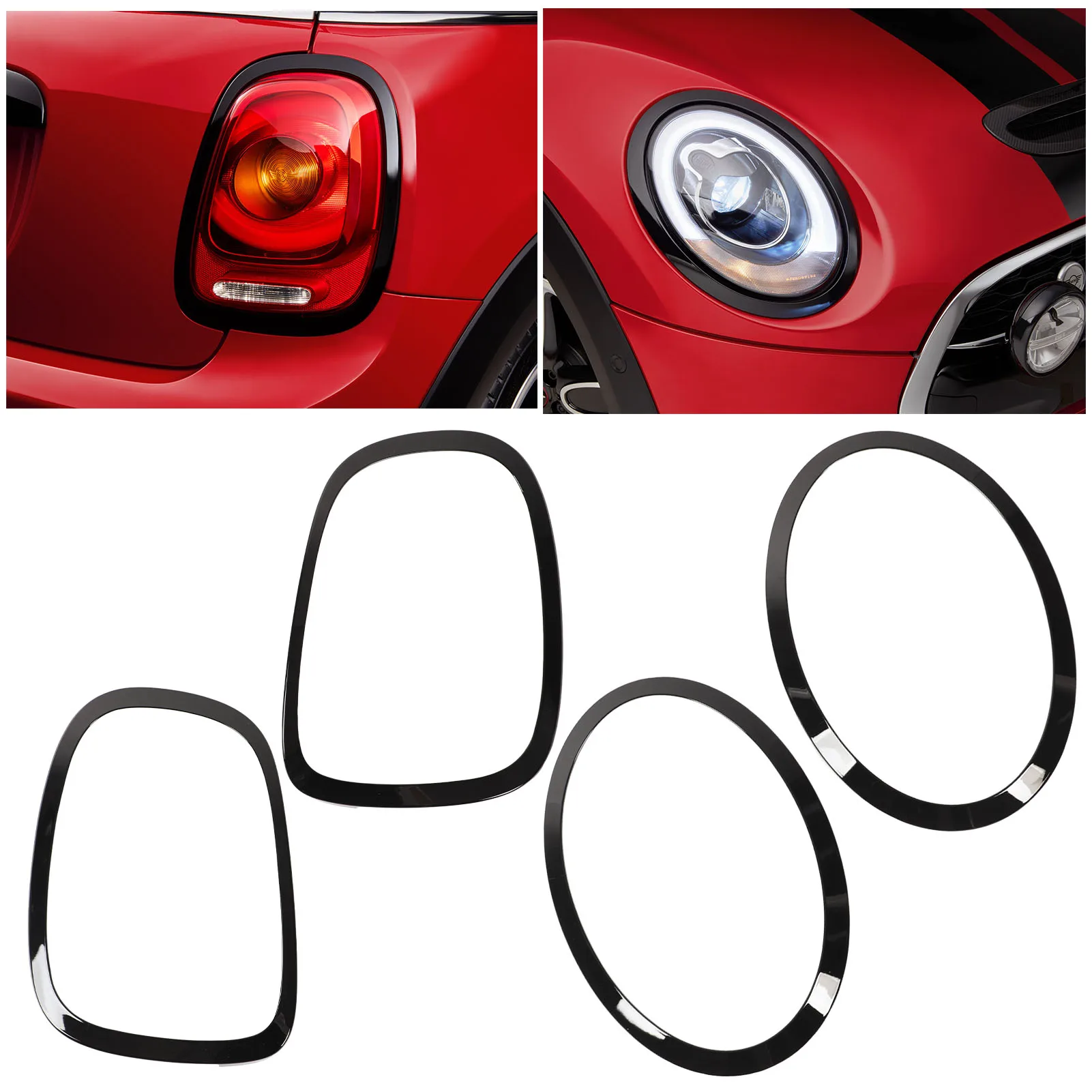 Gloss Black Headlight Taillight Bezel Trim Frame Cover For F55 F56 JCW 2014+ Single Piece Auto Lamp Surround Parts