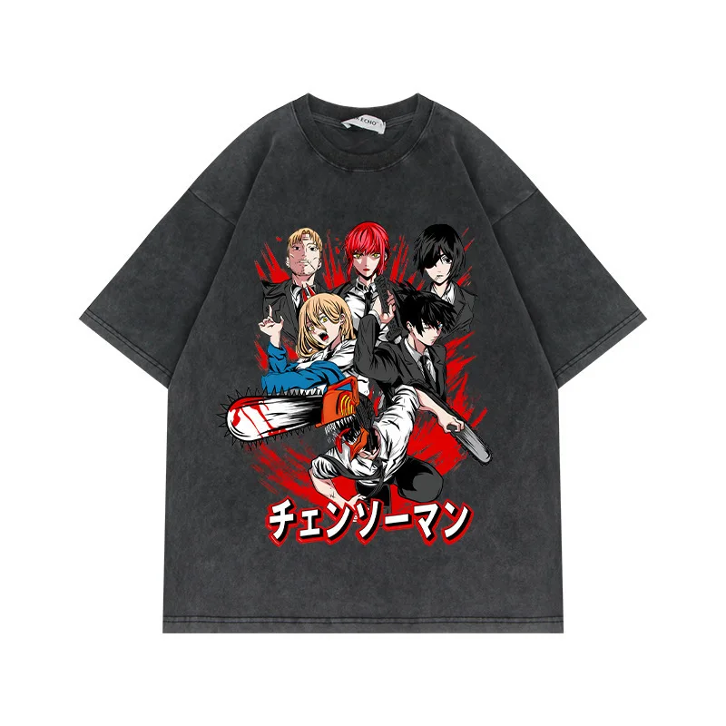 

Футболка с принтом «Человек-бензопила» Денджи и Почита, 2026, в стиле ретро, повседневная, из хлопка, с коротким рукавом, в стиле Харадзюку
