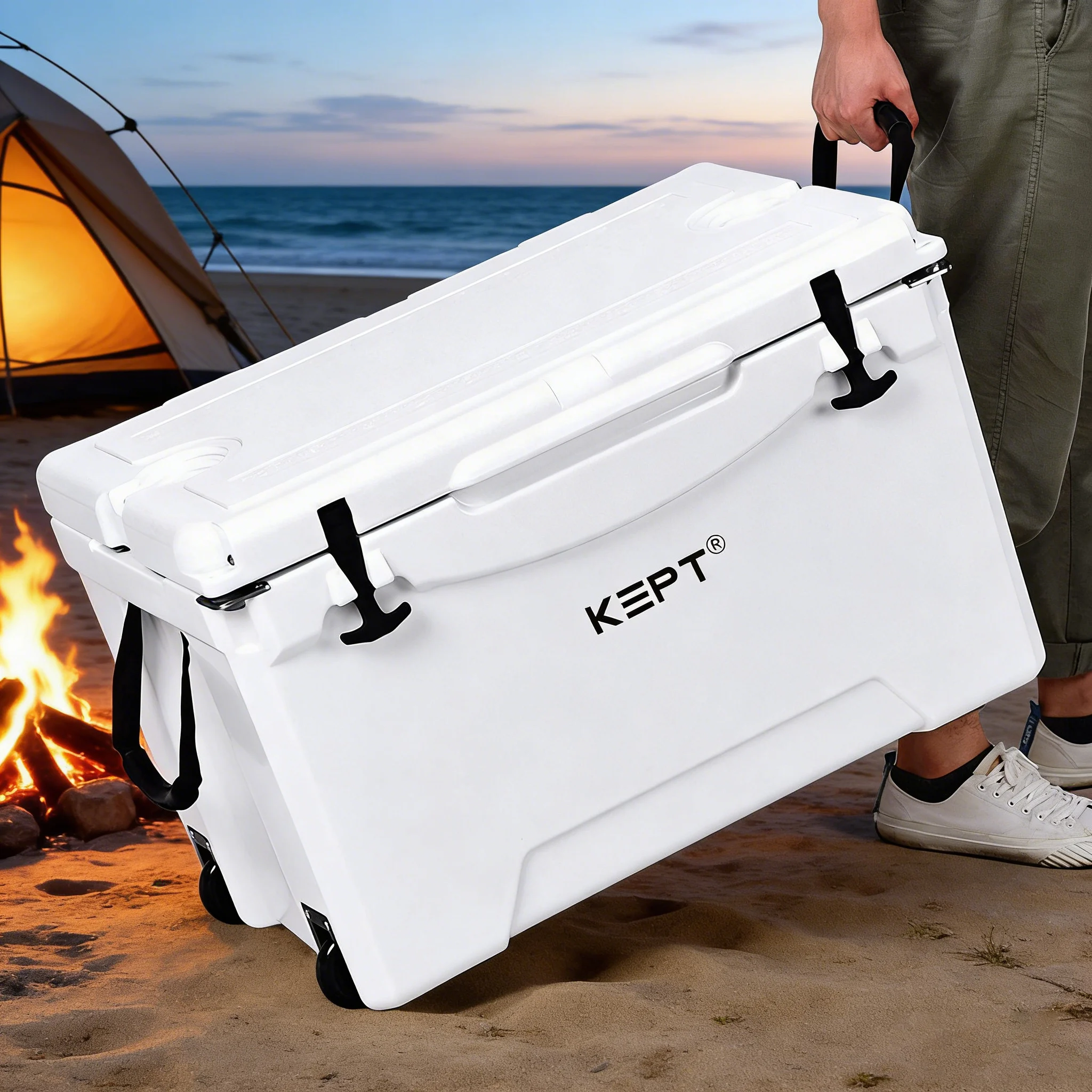 75QT Portable Rotomolded PE Cooler with Wheels Insulated Hard Sided Large Capacity Outdoor Adventure Camping Fishing Trip